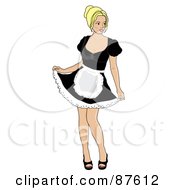 Sexy Blond Caucasian Woman Showing Off Her French Maid Costume