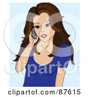 Poster, Art Print Of Attractive Brunette Caucasian Woman Using A Cell Phone