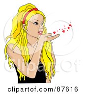 Poster, Art Print Of Beautiful Blond Woman Blowing Hearts And Kisses