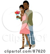 Royalty Free RF Clipart Illustration Of A Romantic Indian Man Standing Behind His Wife And Surprising Her With A Bouquet Of Colorful Roses by Rosie Piter