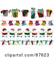 Poster, Art Print Of Digital Collage Of Gift Bell Snowman And Christmas Light Borders