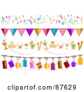 Royalty Free RF Clipart Illustration Of A Digital Collage Of Confetti Banner Beverage And Tag Borders