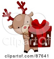 Poster, Art Print Of Cute Christmas Reindeer Presenting A Gift Box