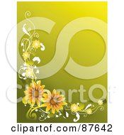 Poster, Art Print Of Fgreen And Yellow Background With A Border Of Orange Flowers And Vines