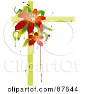 Royalty Free RF Clipart Illustration Of A Red Lily And Green Ribbon Background With Drips Over White by BNP Design Studio