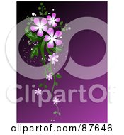 Royalty Free RF Clipart Illustration Of A Purple Background With Purple Flowers And Green Foliage