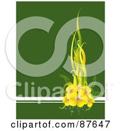 Poster, Art Print Of Green Background With White Lines And Yellow Flowers