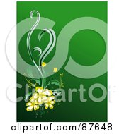 Poster, Art Print Of Green Background With Yellow Flowers And Green Foliage