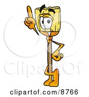 Poster, Art Print Of Broom Mascot Cartoon Character Pointing Upwards
