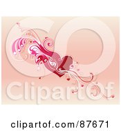 Royalty Free RF Clipart Illustration Of An Ornate Red Heart With Pink Leafy Vies And Tiny Hearts Over Pink