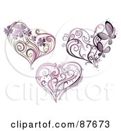 Poster, Art Print Of Digital Collage Of Three Purple Floral Vines And Hearts