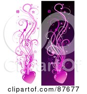 Royalty Free RF Clipart Illustration Of A Digital Collage Of Pink Vines Growing From Hearts On White And Purple Backgrounds