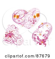 Poster, Art Print Of Digital Collage Of Three Pink Floral Vines And Hearts