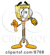 Poster, Art Print Of Broom Mascot Cartoon Character Looking Through A Magnifying Glass