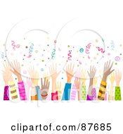 Poster, Art Print Of Diverse Crowd Of Hands Waving In The Air Under Confetti