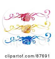 Poster, Art Print Of Digital Collage Of Red Yellow And Blue Heart Shaped Gift Boxes With Ribbons