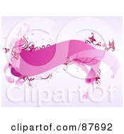 Royalty Free RF Clipart Illustration Of A Wavy Pink Valentine Banner With Pink And Red Vines And Swirls With Bubbles by BNP Design Studio
