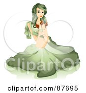 Poster, Art Print Of Beautiful Horoscope Virgo Woman Sitting And Holding Flowers