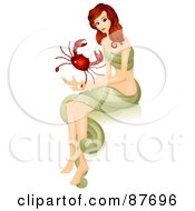 Poster, Art Print Of Beautiful Horoscope Cancer Woman Holding A Crab