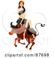 Royalty Free RF Clipart Illustration Of A Beautiful Horoscope Taurus Woman Sitting On A Bull