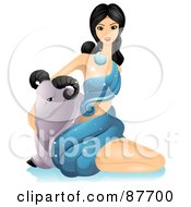 Poster, Art Print Of Beautiful Horoscope Aries Woman Sitting Beside A Ram