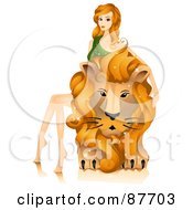 Beautiful Horoscope Leo Woman Sitting On And Petting A Lion