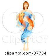 Poster, Art Print Of Beautiful Horoscope Pisces Woman With Water And Fish