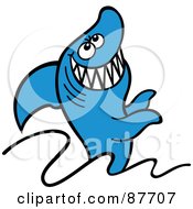 Poster, Art Print Of Happy Blue Shark Grinning And Jumping Out Of The Waves