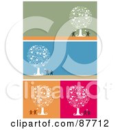 Poster, Art Print Of Digital Collage Of Couples An Heart Trees On Green Blue Orange And Pink Backgrounds