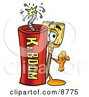Poster, Art Print Of Broom Mascot Cartoon Character Standing With A Lit Stick Of Dynamite