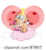 Poster, Art Print Of Cupid Baby Aiming An Arrow On A Cloud In Front Of A Heart