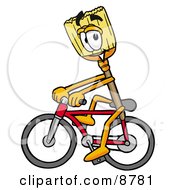 Broom Mascot Cartoon Character Riding A Bicycle