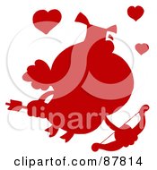 Poster, Art Print Of Solid Red Silhouette Of A Pig Cupid