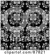 Royalty Free RF Clipart Illustration Of A Seamless Wallpaper Background Of White Floral Rows On Black by michaeltravers