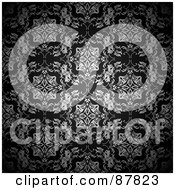 Royalty Free RF Clipart Illustration Of An Ornate Black And White Floral Patterned Wallpaper Background by michaeltravers