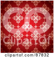 Royalty Free RF Clipart Illustration Of A Seamless Wallpaper Background Of White Floral Rows On Red