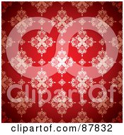 Poster, Art Print Of Seamless Wallpaper Background Of White Floral Rows On Red