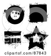 Poster, Art Print Of Digital Collage Of A Grungy Black Splatter Circle Square Rectangle And Star