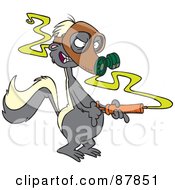 Royalty Free RF Clipart Illustration Of A Stinky Skunk Wearing A Gas Mask And Spraying