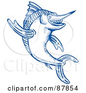 Poster, Art Print Of Leaping Blue Marlin Line Drawing
