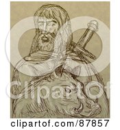 Poster, Art Print Of Brown Sketch Of Freyr And A Boar