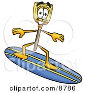 Poster, Art Print Of Broom Mascot Cartoon Character Surfing On A Blue And Yellow Surfboard