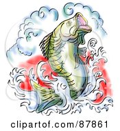 Poster, Art Print Of Largemouth Bass Leaping Out Of Water