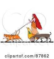 Poster, Art Print Of The Goddess Freyja Riding On A Charoit Pulled By Two Cats Her Boar Running At Her Side
