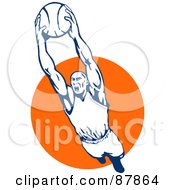 Poster, Art Print Of Leaping Basketball Player With A Ball In Hand