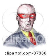 Royalty Free RF Clipart Illustration Of A Sketched Bald Super Hero Man