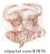 Royalty Free RF Clipart Illustration Of A Sketched Bull Horned Villain