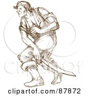 Poster, Art Print Of Brown Sketched Pirate Swinging A Sword