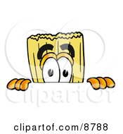 Clipart Picture Of A Broom Mascot Cartoon Character Peeking Over A Surface by Toons4Biz