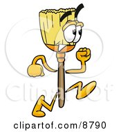 Clipart Picture Of A Broom Mascot Cartoon Character Running by Toons4Biz